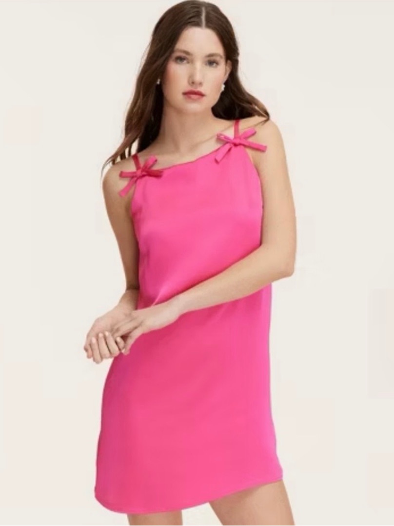 Hot Pink Bow-Shoulder Mini Dress